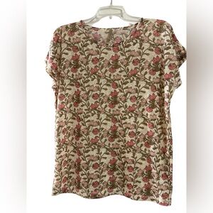 Soyaconcept Aretha Knit T-Shirt Floral Print Large Boho Cottagecore Tan Pink